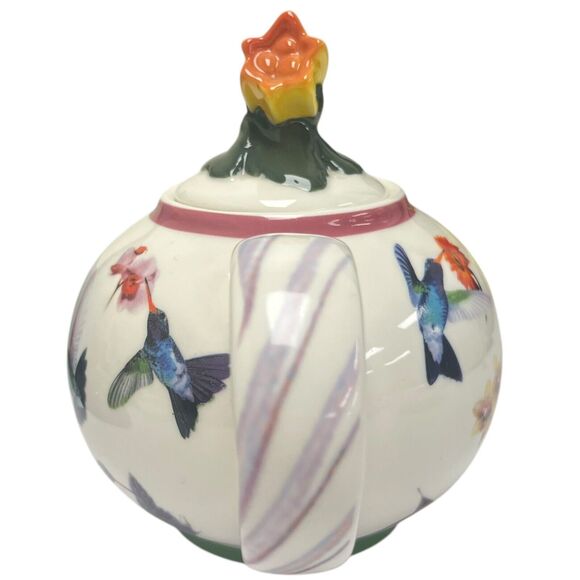 2007 Paul Cardew Colorful Whimsical Hummingbirds Floral Porcelain‎ Teapot w/Lid